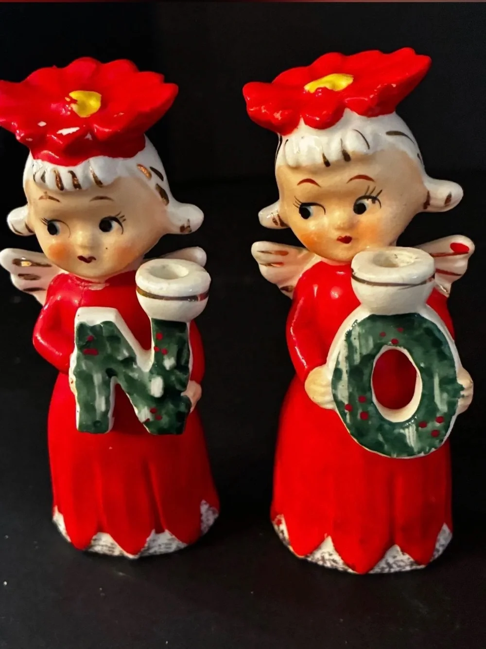 Vintage Mid Century Modern/MCM Commodore NOEL Poinsettia Head Candle Holders